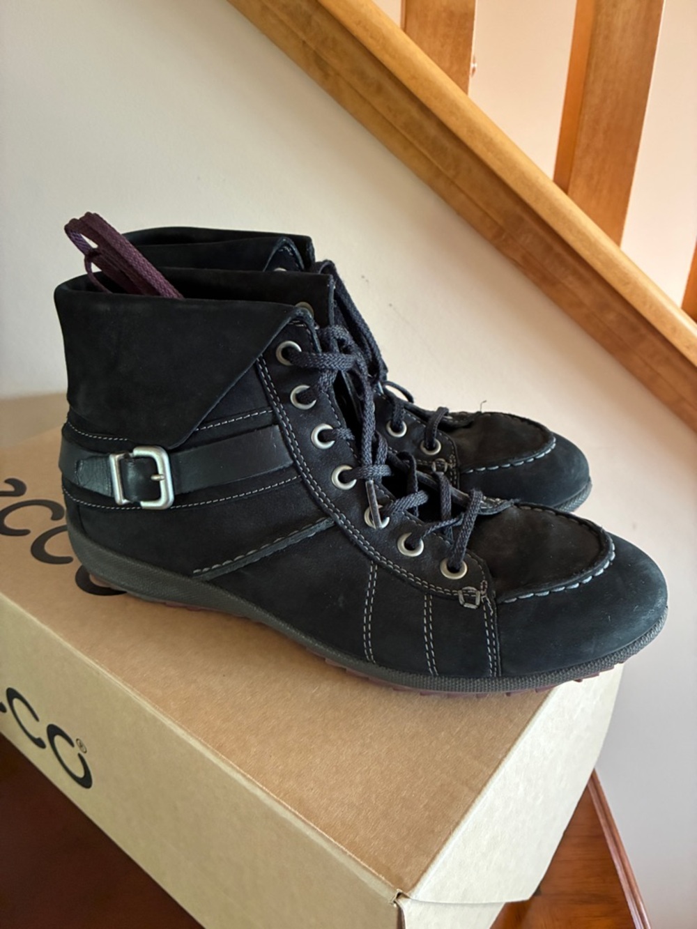 Ecco Black Suede Lace-Up Chukka Boots with Buckle